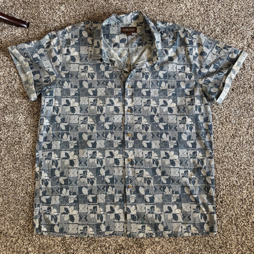 Cooke Street Hawaiian Blue Pattern Button Up Shirt Men’s 2XL Surf Vacation